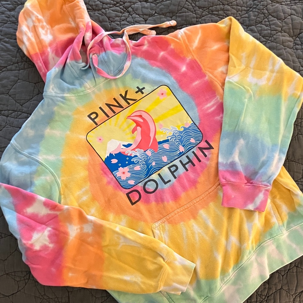 Pink Dolphin Colorful Tie-Dye Hoodie size L